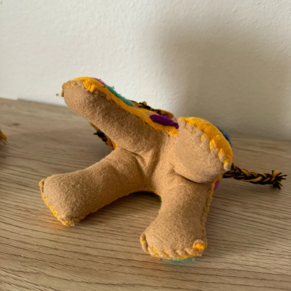 Mexican Folk Art Handmade Lion &‎ Cub Colorful Stuffed Animals Embroidered Plush